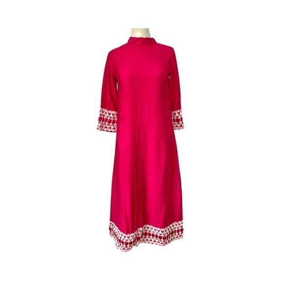 Extremely Rare 1970s Mommy & Me Handmade Matching Hot Pink Mock Neck Maxi Gowns - Picture 6 of 9